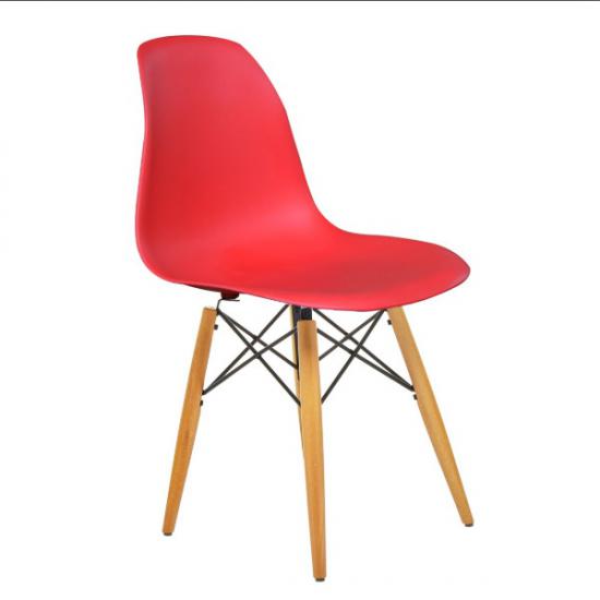 Aykan Ofis Shine Kırmızı Sandalye-Doğal Ahşap Ayaklı