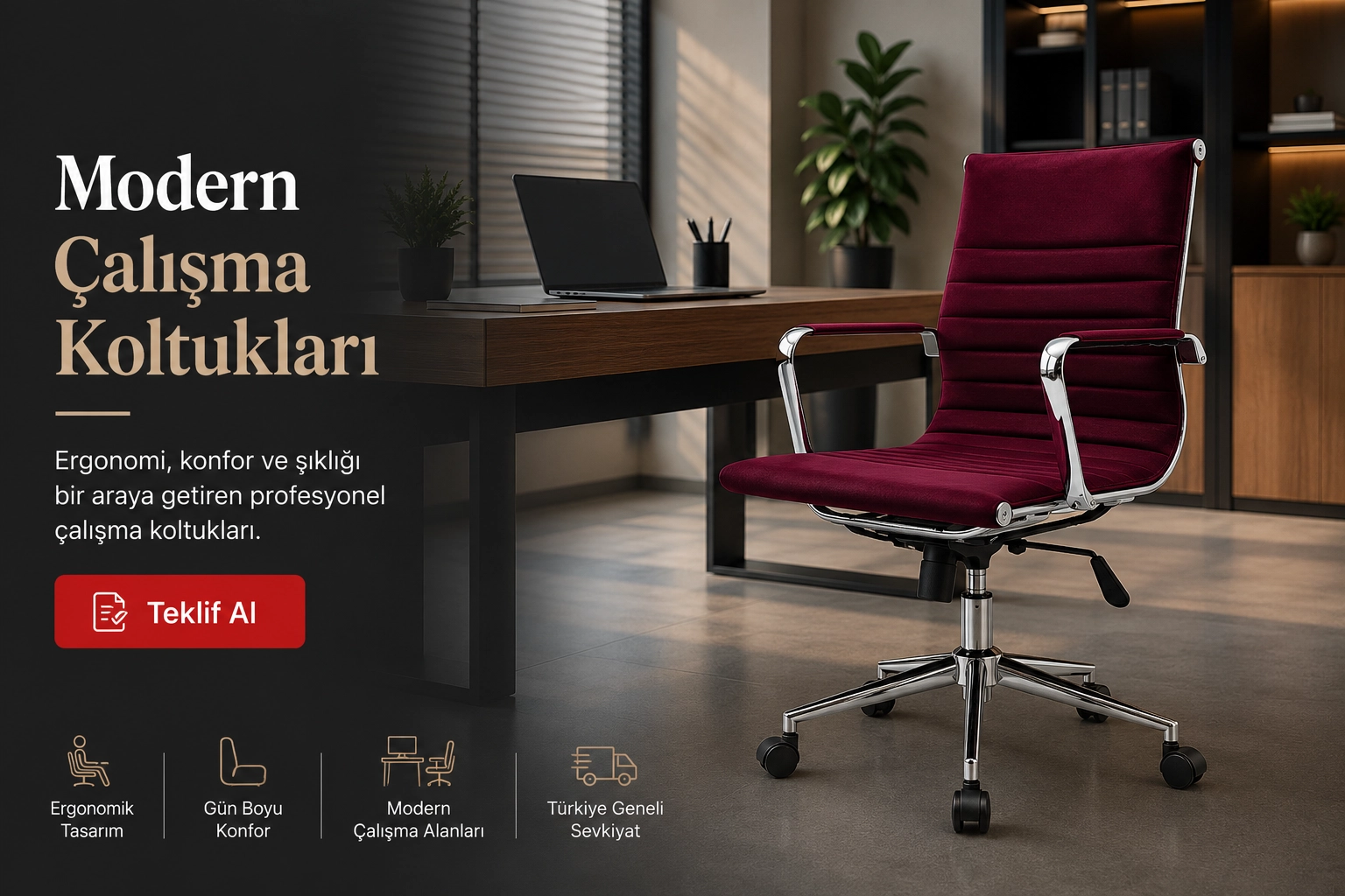 Modern çalışma koltukları ve ergonomik ofis sandalyesi modelleri ile profesyonel çalışma alanları