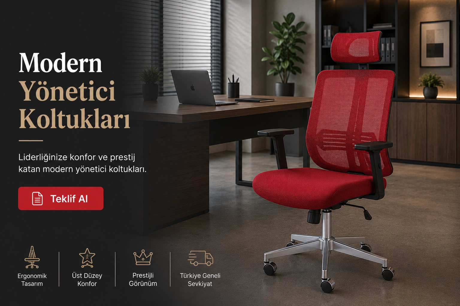 Modern yönetici koltuğu ve ergonomik ofis koltuğu modelleri ile prestijli çalışma alanları